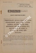 Book cover of Temporary Speed Restrictions, Permanent Way Operations, Signal Alterations and Appendix Instructions, etc, South Western Division, 16 June to 22 June 1979 by British Rail Southern